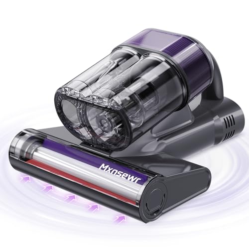 Mxnsewr Mattress Vacuum Cleaner, 18Kpa Handheld Bed Vacuum Cleaner with 253.7nm UV-C Light, HEPA Filter & Ultrasoni, 150℉ Heat, Smart Dual Cup, and One-Click ash Removal for Bed, Sofa(Gray)