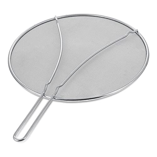 Qusedwey Pantalla Antisalpicaduras de Fina de Acero Inoxidable de 13 Pulgadas con Pies de Descanso Cubierta de Red para PrevencióN de Derrames de Aceite en la Cocina