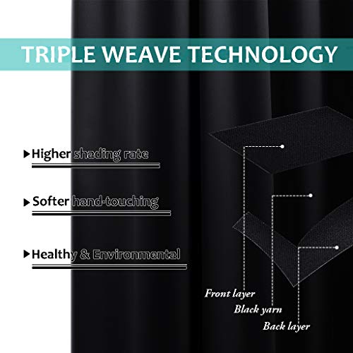 Image of NICETOWN Extra Long Truly Blackout Drapes for Hall and Villa, 46-inch Width Each Panel, 102-inch Length, Black, 2 Pieces, 100% Blackout Window Curtain Panels with Black Lined for Night Shift Worker