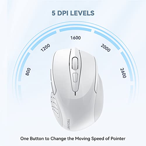 Tecknet Wireless Mouse, 2.4G Ergonomic Optical Mouse, Computer Mouse For Laptop, Pc, Computer, Chromebook, Notebook, 6 Buttons, 24 Months Battery Life, 2600 Dpi, 5 Adjustment Levels #TOP1
