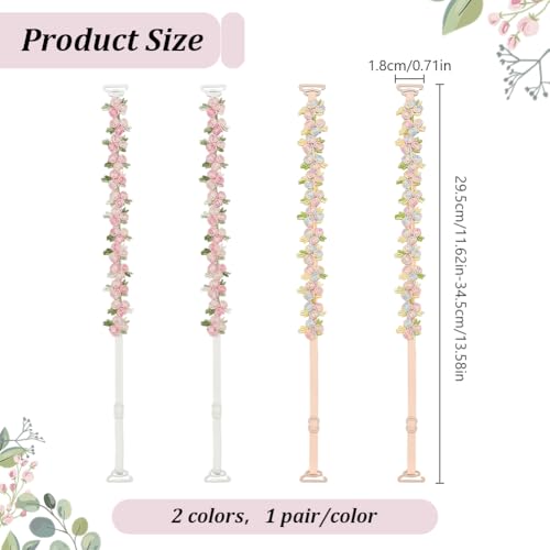 Image of FREEBLOSS 2 Pairs Decorative Bra Straps Adjustable Floral Bra Straps Replacement for Women Invisible Dress Strap, Multicolor