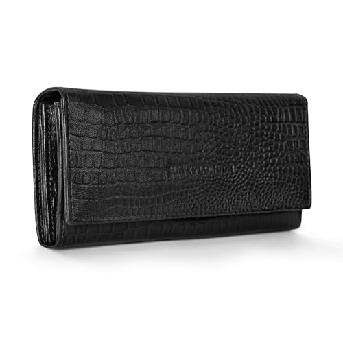 Image of HAYES LONDON Ladies Purse, Pure Leather Wallet, Gifts for Women, RFID Blocking Bi-Fold Clutch (Empress Black)