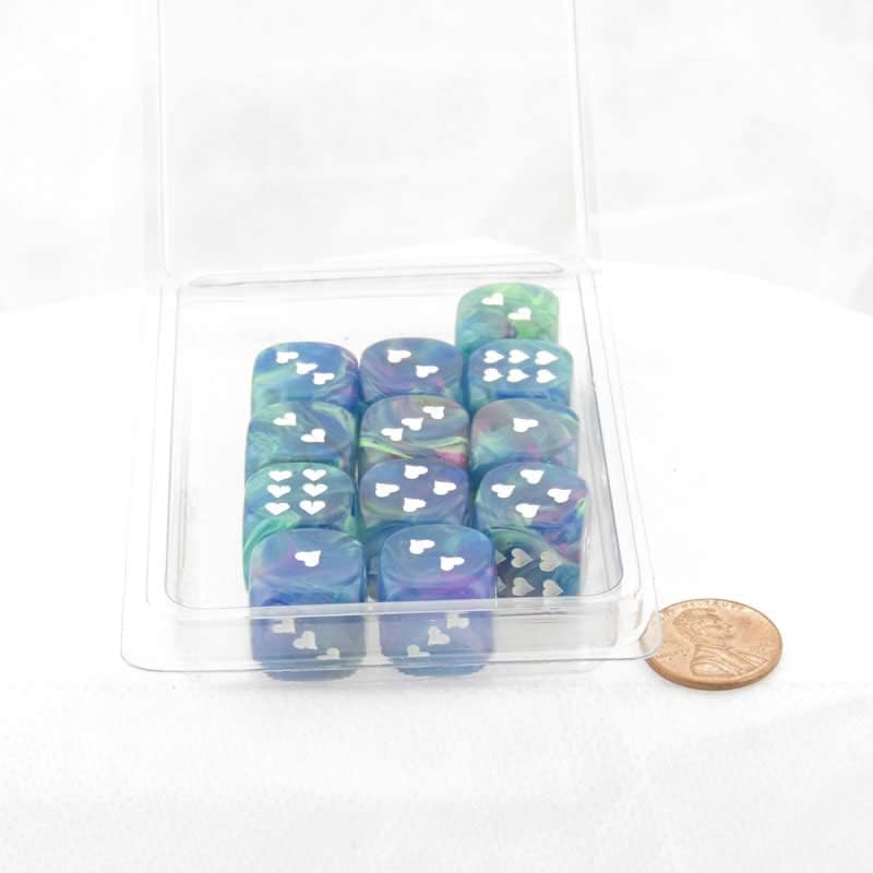 Waterlily Festive Dice with White Hearts D6 16mm (5/8in) Pack of 12 Wondertrail