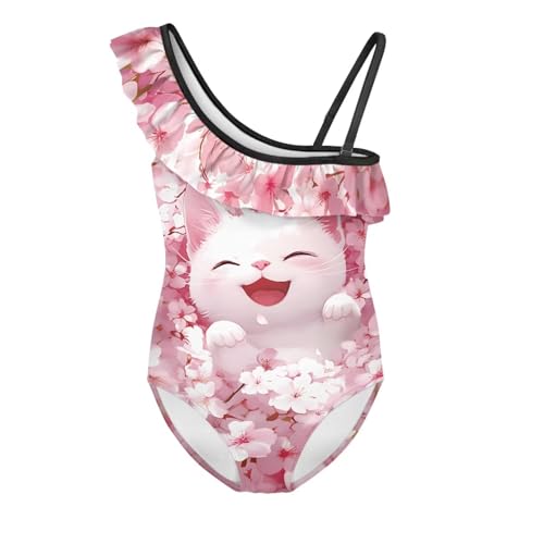 Cute Swimsuit One Piece for Girls Ruffle Swimsuit Non-Slip Straps Bathing Suit Kids Swimwear 3-14Y