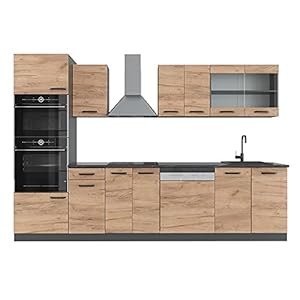 VICCO Keuken R-Line 300 cm keukenblok inbouwkeuken met microgolf ombouwkast (eiken)