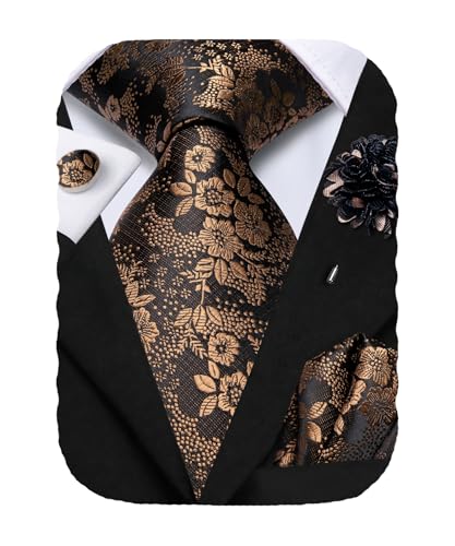 Image of Hi-Tie Men's Silk Ties Formal Woven Classic Necktie Pocket Square Cufflinks Lapel Pin Set Wedding Business