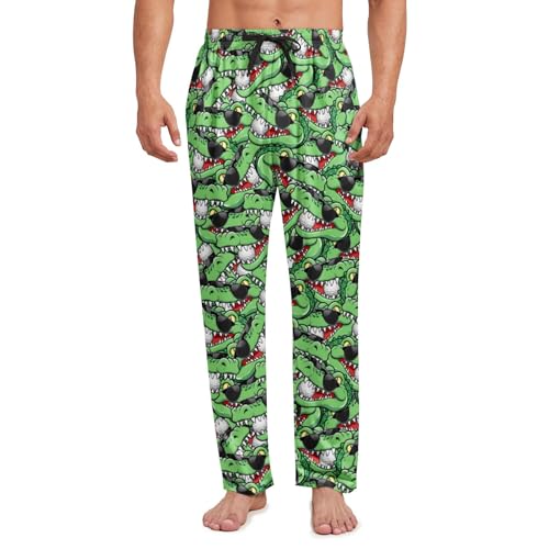 Mens Funny Pajama Pants Soft Sleep Pants for Men Crocodiles Lounge Pajama Bottoms with Pockets Drawstring