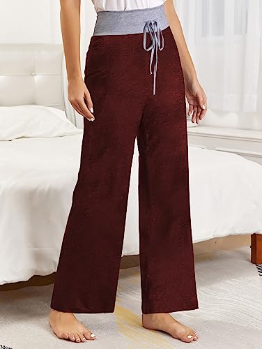 Image of iChunhua Women's Comfy Stretch Floral Print Drawstring Palazzo Wide Leg Lounge Pant