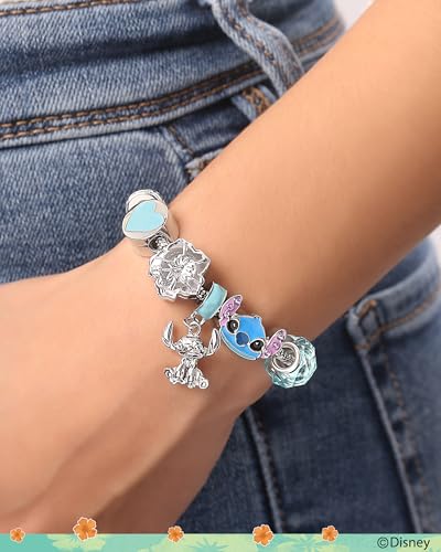 SALLY ROSE Charm Bracelets for Women, 7" Charm Bracelet with 6 Charms Featuring Stitch, Mickey and Minnie Mouse, Official License3