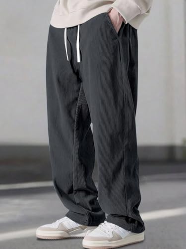 Image of Preneum Men Mid Rise Poly Cotton Loose Fit Trouser|Korean Style Travel & Lounge Wear with Pockets (Available in Plus Size)