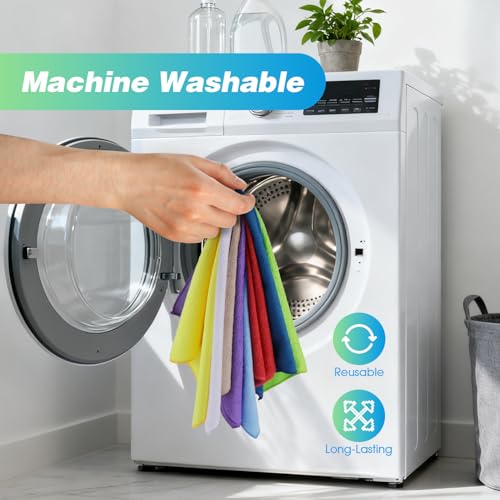 Image of HOMEXCEL Microfiber Cleaning Cloth, 24 Pack Absorbent Cleaning Rags with 8 Color Assorted,Lint-Free Cleaning Towels for Car Kitchen House, 12 inchX11 inch (Multi-Color)