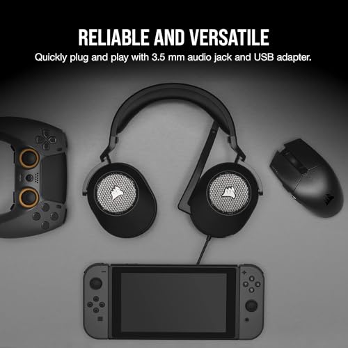 Image of Corsair HS65 Surround Wired Gaming On Ear Headset (Leatherette Memory Foam Ear Pads, Dolby Audio 7.1 Surround Sound on PC and Mac, SonarWorks SoundID Technology, Multi-Platform Compatibility) Carbon