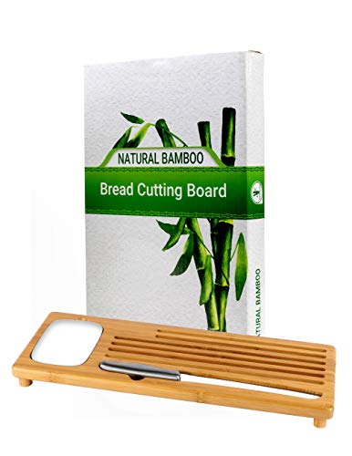 Bamboo Land- Bamboo Sweep Off Baguette Board With Bread Crumb Catcher And Ceramic Dipping Dish, 18” X 7”, Bread Cutting Board With Crumb Catcher, Board For Cutting Bread, Bread Cutter Knife #TOP6
