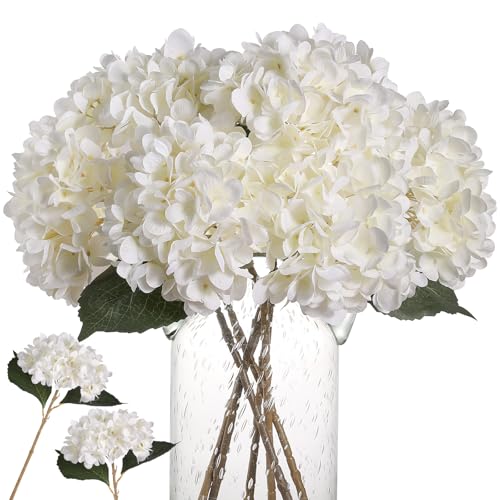 Kisflower 6Pcs Hortensia de Seda Flores Artificiales Hortensia Realista Ramo de Flores para la Fiesta de Bodas Oficina Decoración para el hogar (Blanco)