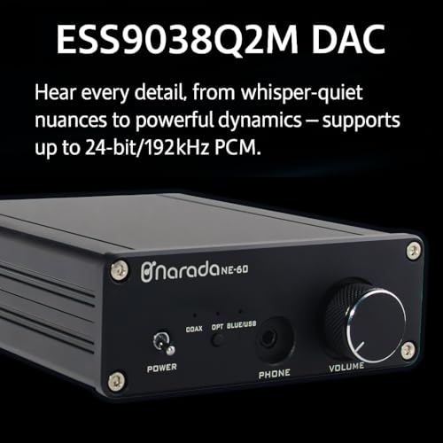 Image of Narada NE-60 Hi-Fi Bluetooth Desktop and Gaming DAC, ESS Sabre DAC ESS9038Q2M Chip, 24-bit /192kHz, Multi-Codec Support, Headphone Amplifier