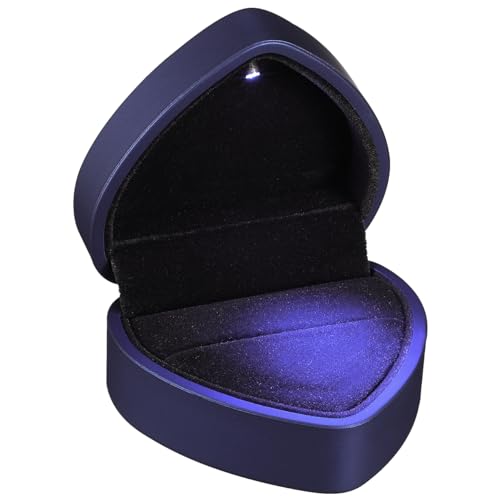 VOSAREA 1 unid Caja de Anillo con Forma de corazón iluminada con LED para la propuesta de Aniversario Regalos de la Caja del Anillo del día de San Valentín de la Boda (Azul)