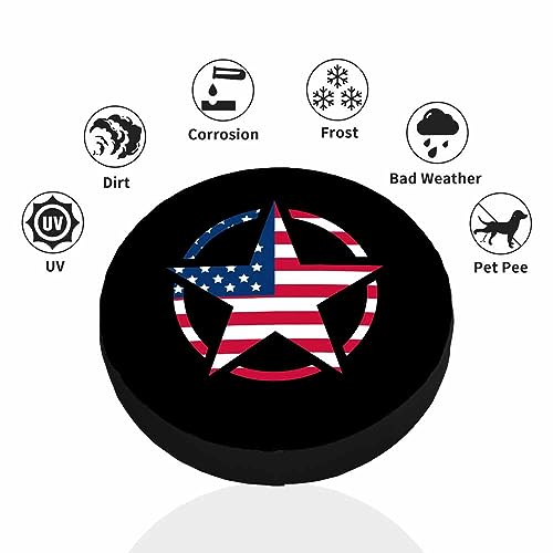 Image of American Flag Star Spare Tire Cover Army War Medal Armed Weatherproof Universal Wheel Protectors Camper Tire Covers for Trailer Rv Travel(17 inch)