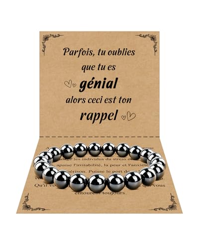 VGWON Bracelet Hematite Homme, Bracelet Magnetique Homme, Pierre 10mm