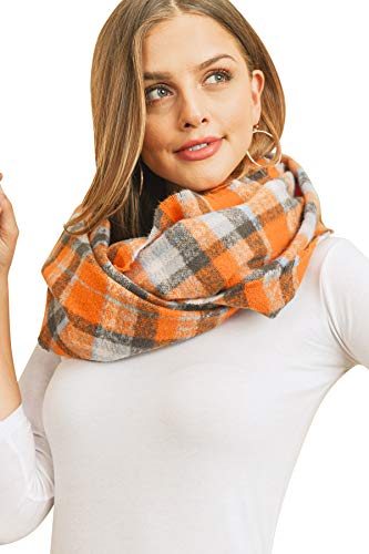 Classic Knit Infinity Circle Scarf - Cozy Sweater Round Wrap Neck Warmer Sparkly, Woven Cable, Ribbed, American Flag (Infinity Scarf - Plaid Orange)