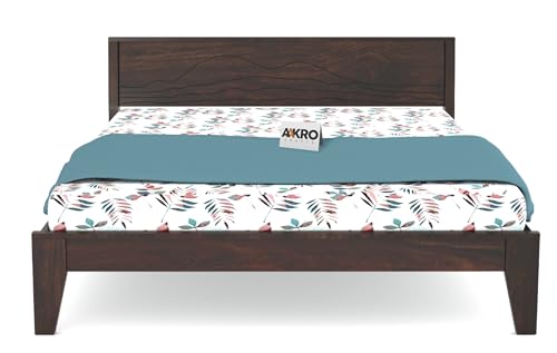 Image of Sheesham Wood King Size Bed Without Storage Solid Wood Cot Palang Furniture Wooden Double Bed for Bedroom Living Room (Walnut Finish)