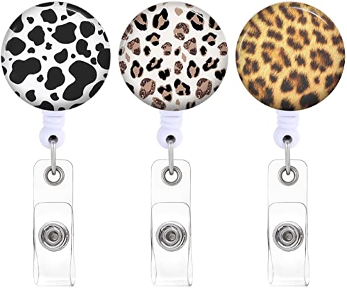 Jupswan ZJK-0219-68 Badge Reels Holder Retractable With Id Clip For Nurse Name Tag Card Cute Cool Leopard Cheetah Animal Skin Print Nursing Doctor Teacher Student Medical Work Office Alligator Clip cover