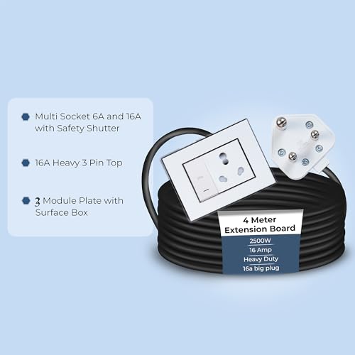 Image of Extension Board Heavy Duty Multi Socket 15A /16A /20A 240Volts (2500 Watts 16A Big Plug and 20A Switch, 4 Meter)