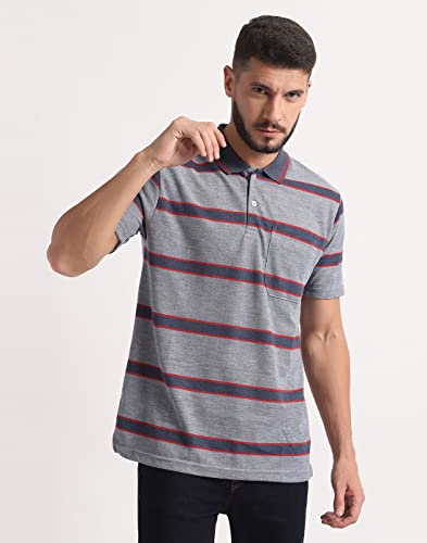 Image of INKKR Striped Men Polo Neck Half Sleeve T-Shirt