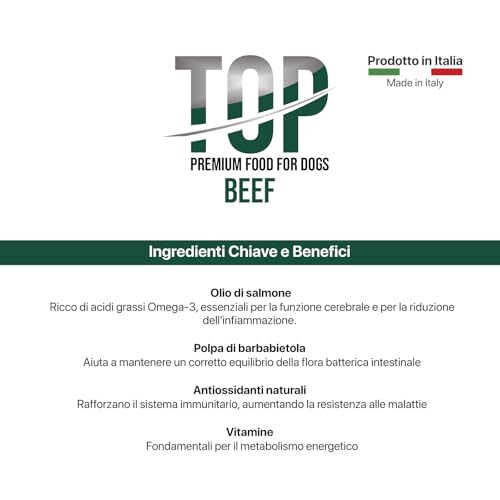 Top Beef – Geschmack Rind, Trockenfutter, geeignet für die Pflege von ausgewachsenen Hunden mittlerer bis großer Größe – 20 kg