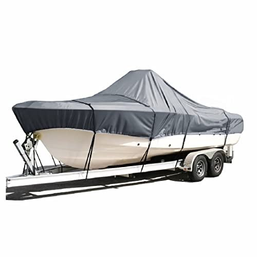 EliteShield Trailerable Center Console Boat Cover, Heavy Duty 600D Polyester Canvas Waterproof Boat Cover Fits V-Hull Center Console Boat Without Bow Rail 19ft-20ft Long, Beam Width 106