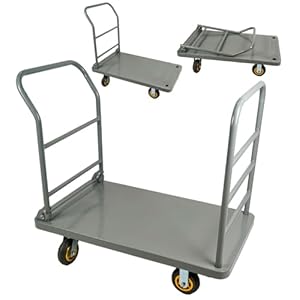 2IN1 Folding Platform Truck Cart, 2200LBS Heavy Duty Steel Flatbed Cart with Detachable Rear Guardrail & Swivel Casters, 42“×25” Utility Push Cart Dolly, Movable Hand Trucks for Loading Storage