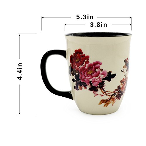 Asmwo Heat Changing Magic Porcelain Coffee Mug for Mom Gifts Funny Tea Mug 16 oz Black Change into Multi Color Peony Painting - Thumbnail 3