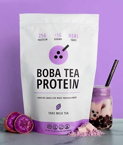 Boba Tea Protein Taro Milk | 25g Grass-Fed Whey Protein Isolate Powder | Gluten-Free & Soy-Free Bubble Tea Drink | Real Ingredients & Lactose-Free Protein Drink | 25 Servings