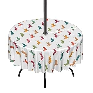 Lirduipu Scottie Dog Round Outdoor Tablecloth,Patio Table Covers,Outdoor and Indoor Round Tablecloth with Umbrella Hole and Zipper,for Camping,Picnic,Spring,Patio,Party(52″ Round,Multicolor)