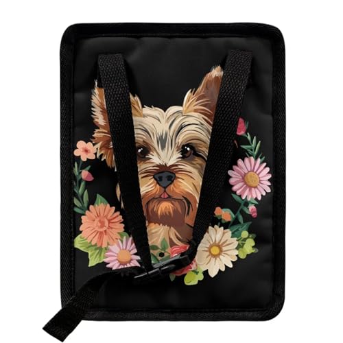 Image of Talayituse Yorkshire Daisy Print Car Trash Bin, Large Size Auto Trash Can Adjustable Portable Garbage Can with Lid, Vehicle Hanging Bag for Headrest Front Back Seat