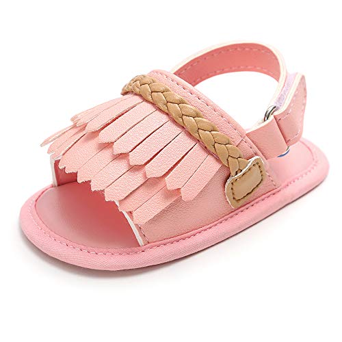 Unisex Baby Girls Boys Tassels Sandals Infant Summer Bowknot Flats Toddler Slippers Prewalker First Walker Shoes?Pink.12-18 Months