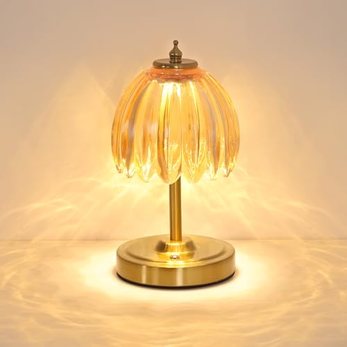 Image of Shenmoyl Tulip Small Table Lamp, 5200mAh Cordless Touch Control Mini Table Lamp with 3 Color Temps & Stepless Dimming, Perfect for Small Spaces Like Dressers, Bedsides, Bookshelves (Amber Tulip)