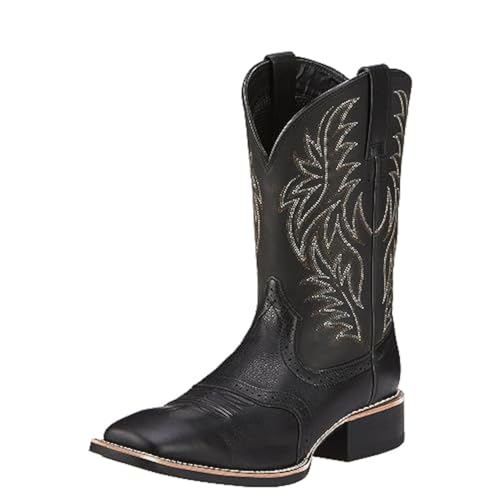 CHUUMEE Men's Fashion Round Toe Embroidered Western Cowboy Boots, Black 1, 10