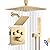 SHOYELA Thermostatic Shower System Brushed Gold, Push Button Diverter Shower Faucet with 2 in 1 Handheld, Ceiling Mount 12 Inch Shower Head with 6 Inch Wall Mount Shower Head