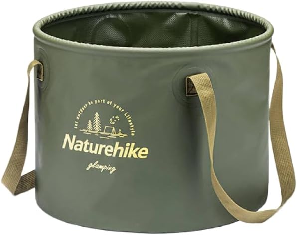 เอ็นเอชโกบอล 20L Collapsible Outdoor Bucket - Portable Folding Water Container with Reinforced Handles - Large Capacity Wash Basin for Camping, Fishing, Hiking, Gardening, and Travel (Green)