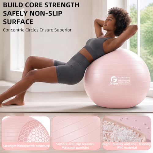 Image of Gruper Exercise Ball, Extra Thick Yoga Ball for Working Out, Yoga & Pregnancy, 4 Sizes Anti-Burst Balance Ball with Foot Pump for Pilates, Physical Therapy & Fitness