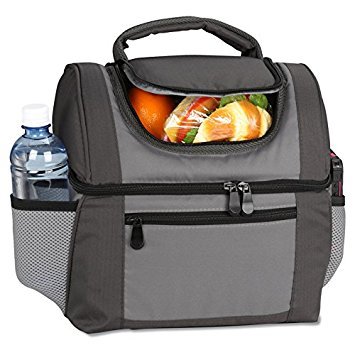 Sacko Large Dual Compartment Insulated Lunch Bag/Lunchbox/Cooler For Adults Men Women. Great for Work, Camping, Picnics, The Beach, etc.