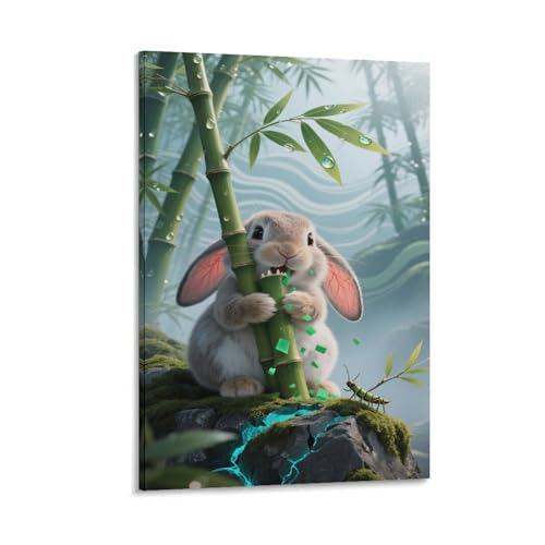 Fresque Moderne 3D Lapin Décoration Murale En Toile Premium Résistante À L'Eau
