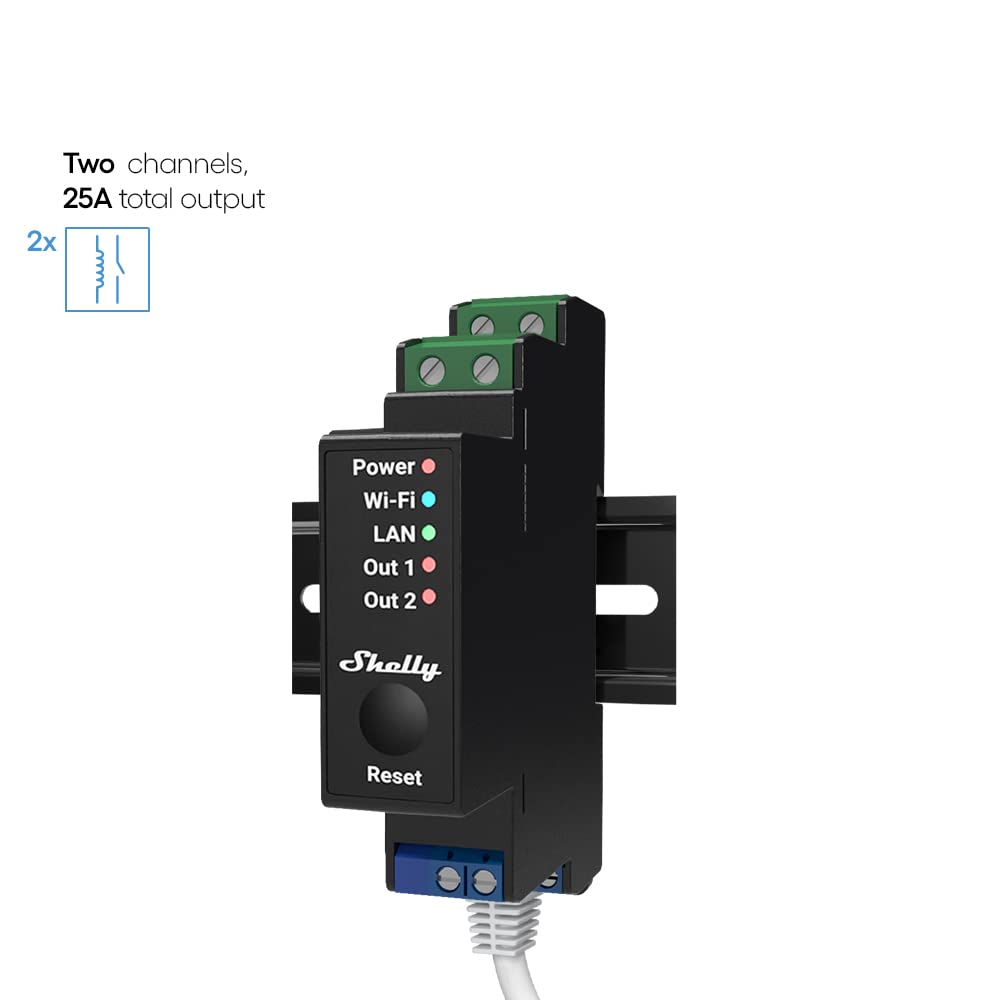 Shelly Pro 2PM - Relè smart Wifi LAN Bluetooth 2 Canali, Barra DIN, Professionale