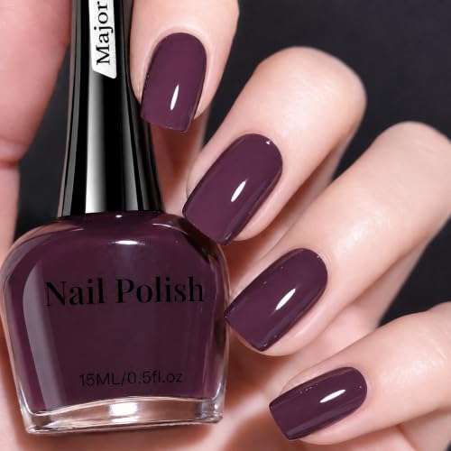 Major Dijit Dark Plum Quick Dry Nail Polish - Dries in 60 Seconds Non-Toxic Glossy Formula Cruelty-Free Long-Lasting Fingernail Polish for Women 0.5 fl oz