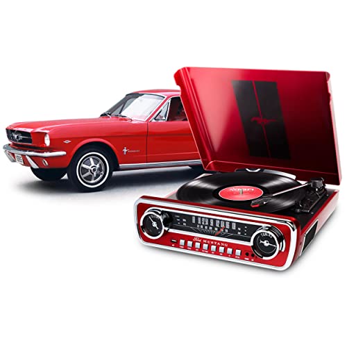 ION Audio Mustang LP - 4-in-1 Vinyl Record Player/Turntable with Built In Speakers, Plus a Radio, USB Playback and Aux Input - Vibrant Red Finish