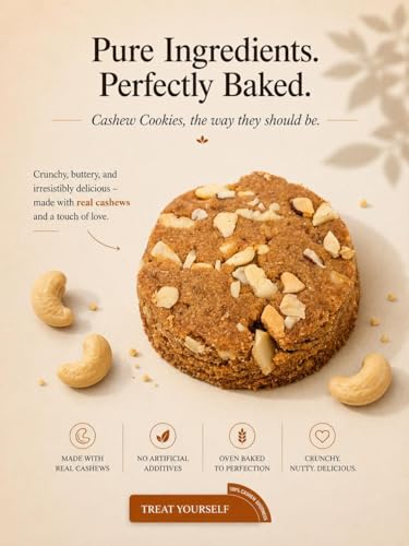 Image of Invra Cashew Millet Cookies | Handcrafted Premium with Real Cashews | Clean Ingredients, No Artificial Preservatives | Crunchy Anytime Snack | 16 Pack