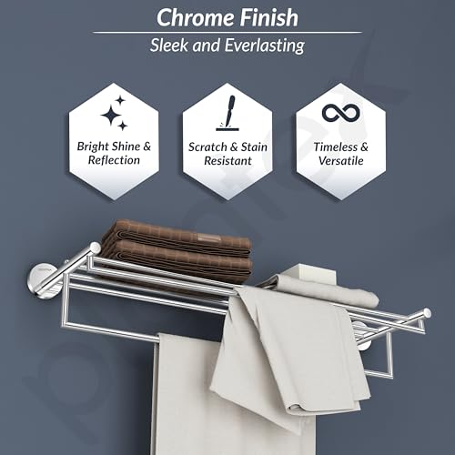 Image of Plantex 304 Grade Stainless Steel 24 inch Folding Towel Rack for Bathroom /Towel Stand /Hanger /Towel Bar /Bathroom Accessories - Oreo (Chrome)