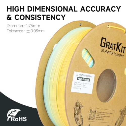 Image of GratKit Gradient PETG Filament, Multicolor Translucent PETG 6KG Bundle | 3D Printer Filament, Multicolor Translucent Gradient PETG, 6 * 1KG /Roll, For Printing Decorations, Like Lamp