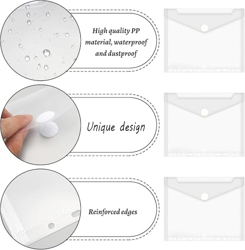 20 Stück Dokumententasche A5,Dokumententasche Zum Abheften,Klarsichthüllen A5,Fächermappe Mit Klettverschluss,Abheftbar Umschlagmappen Für Dokument Organisieren,Transparent 7 Löcher