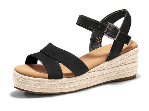 Image of Coutgo Womens Wedge Platform Sandals Espadrille Heels Open Toe Buckle Ankle Strap Summer Shoes